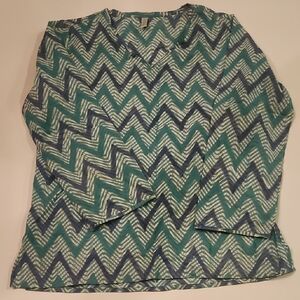 Chevron Patterned Kids Long Sleeve Tee - Blue and White